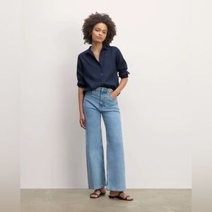 Everlane Navy Relaxed Long Sleeve 100% Linen Button Down Shirt 6